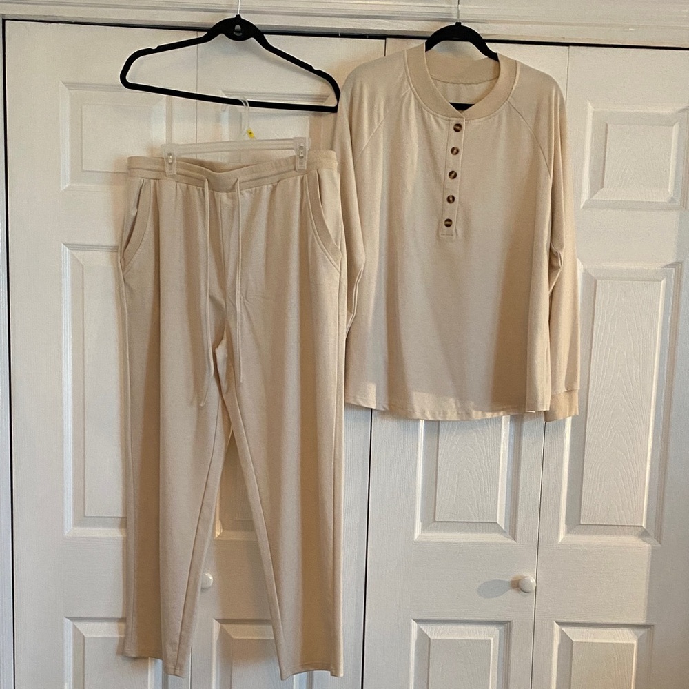 Cream Button-Up Women's Top and Pants NWOT